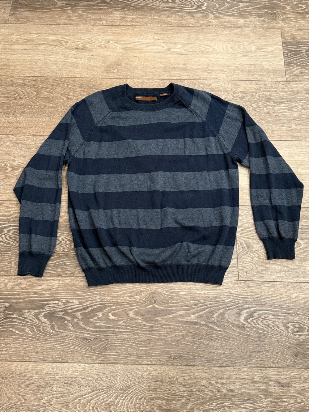 Perry Ellis Striped Crewneck Sweater - Navy & Gray